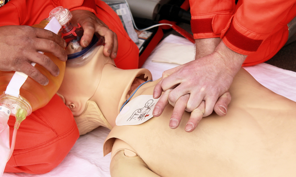 Collaborative efforts of a specialized medical team demonstrating expertise and coordination in an obstetric ACLS simulation.