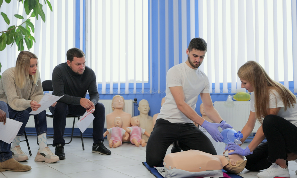 A highly experienced medical professional leading an engaging ACLS training session, dispelling myths and providing clear insights for seasoned peers.